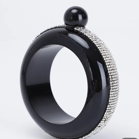 Black Bracelet Flask with Rhinestones For The Ladies! - Picture 1 of 5